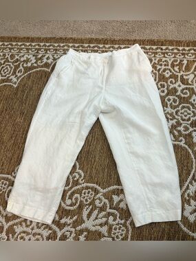 Ruby Road Womens white linen blend lined capri cropped pants sequence detail 10